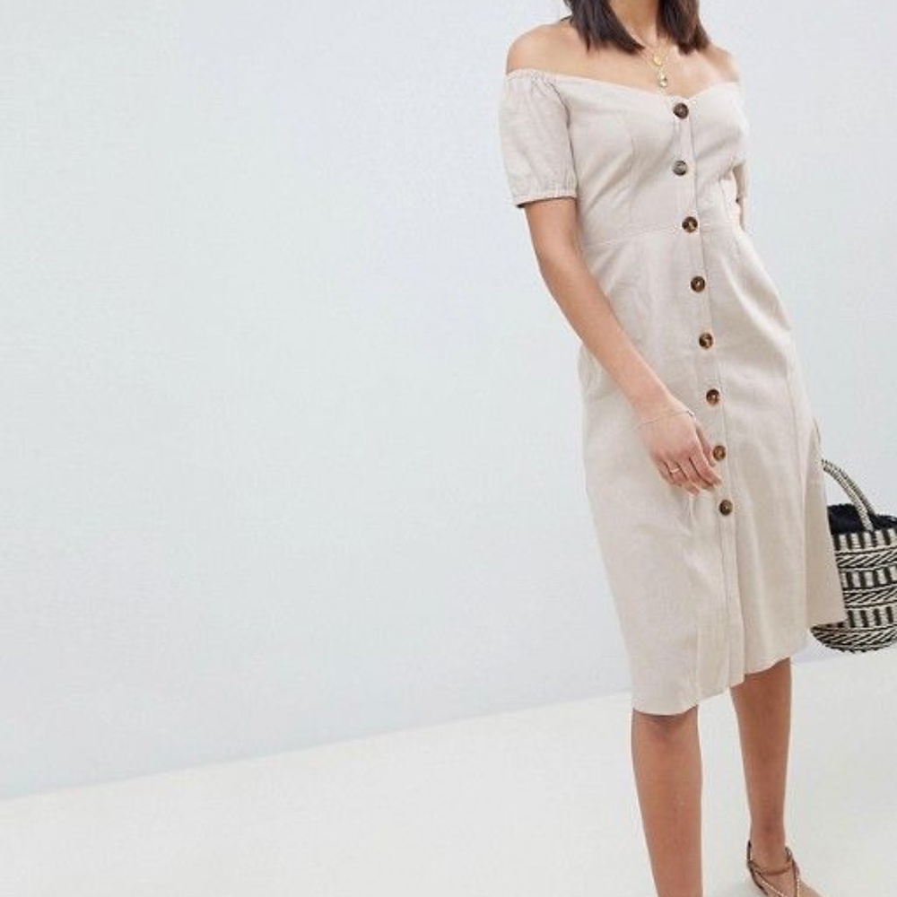 ASOS Button Through Midi Off Shoulder Dress